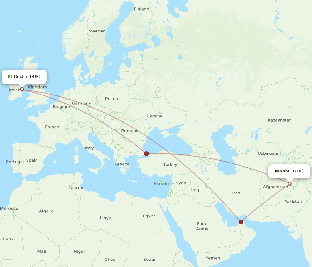 DUB-KBL flight routes