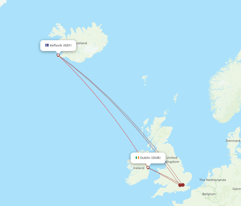 DUB to KEF flights and routes map