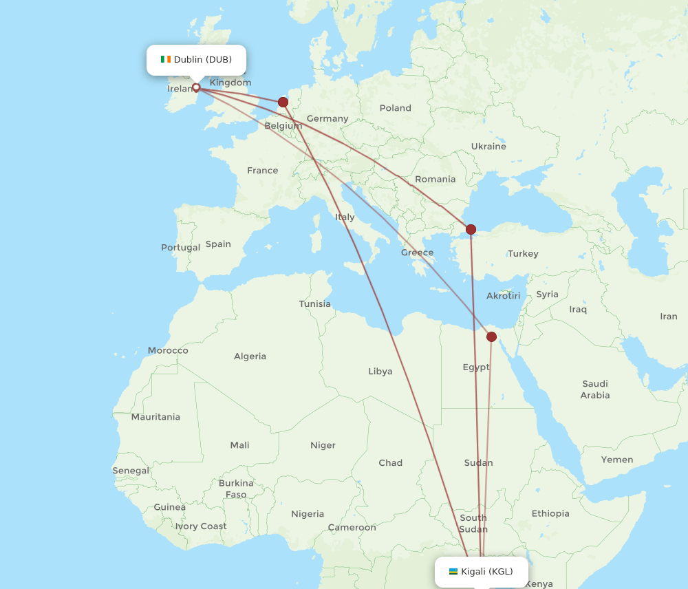 DUB-KGL flight routes