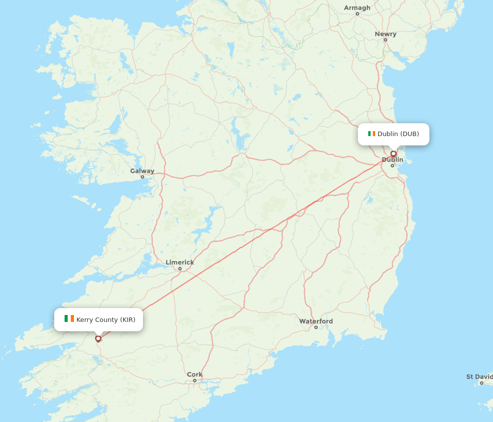 Dublin - Kerry County route map and flight paths