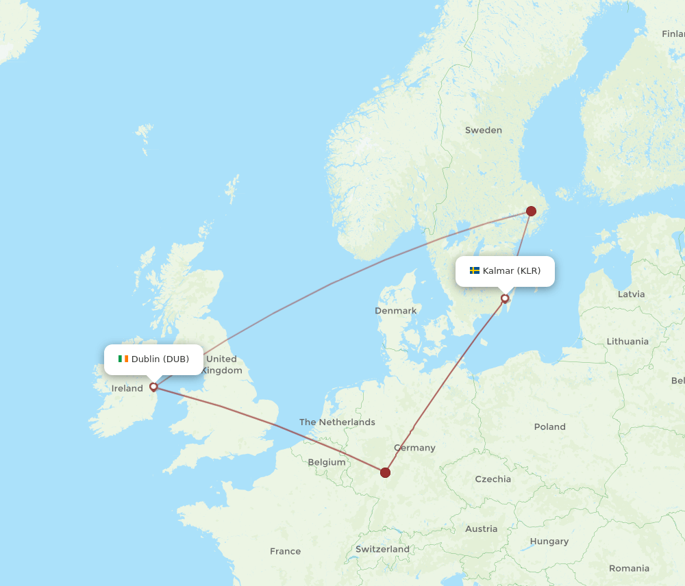 DUB to KLR flights and routes map