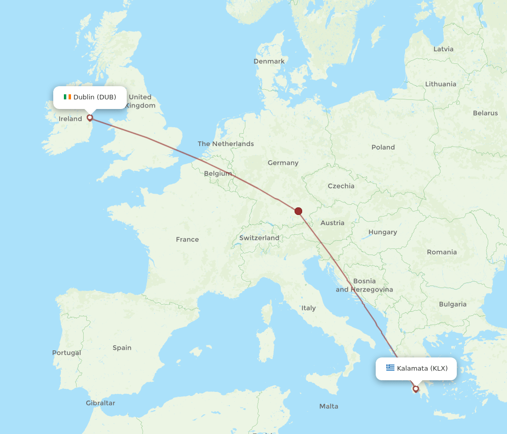 DUB-KLX flight routes