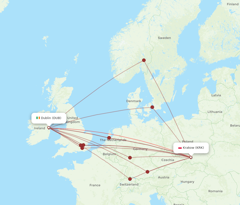 DUB-KRK flight routes