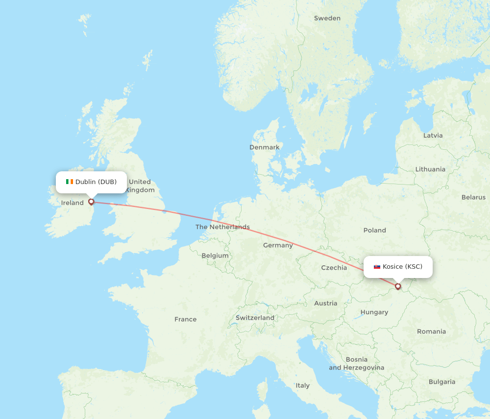 DUB-KSC flight routes