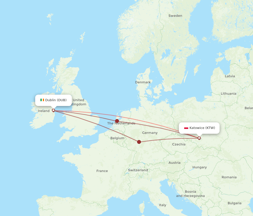 DUB-KTW flight routes