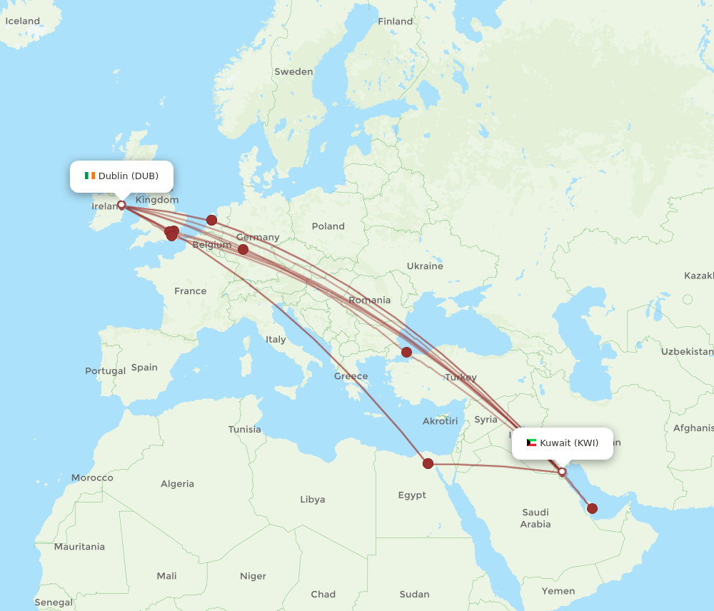 DUB-KWI flight routes