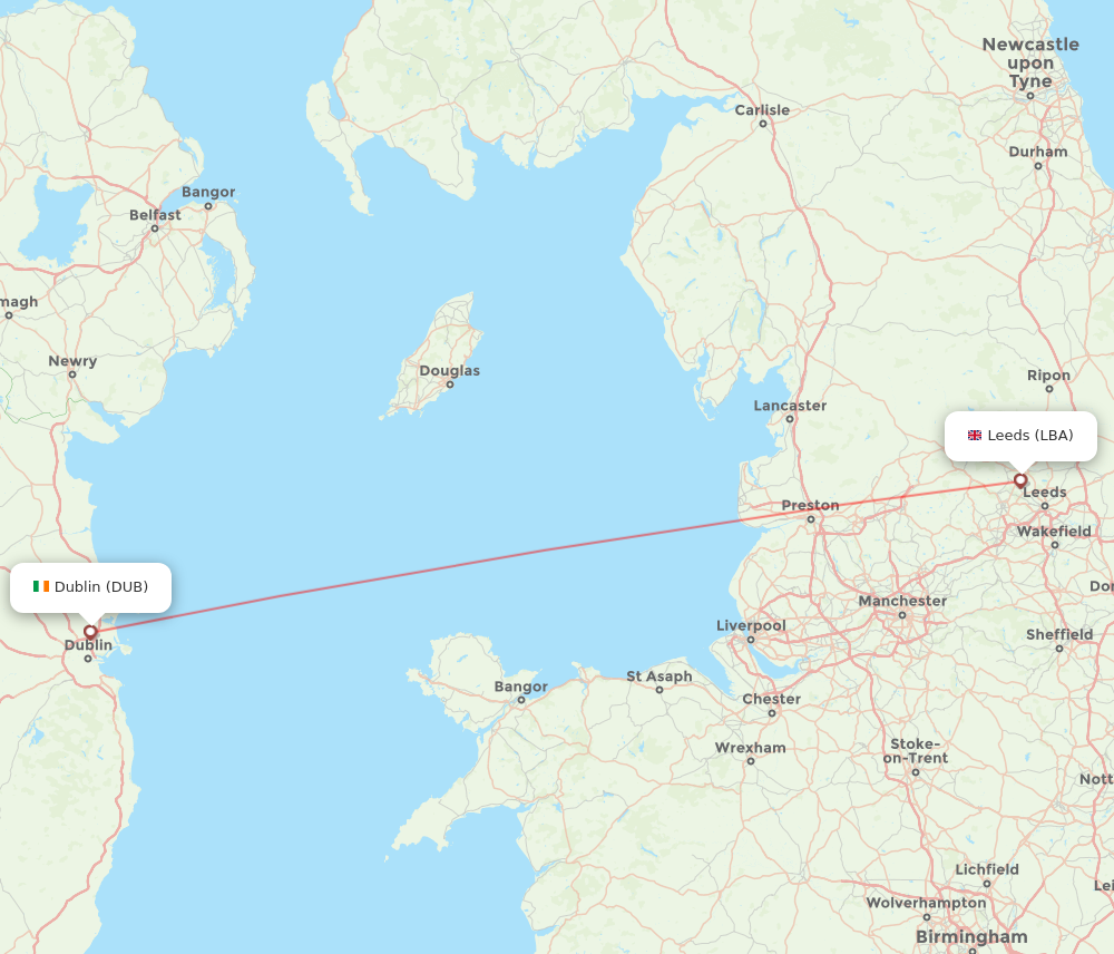 DUB to LBA flights and routes map