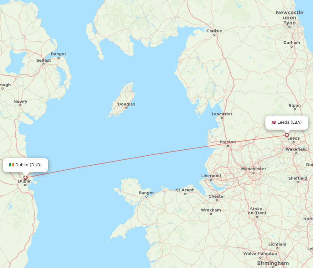 Dublin - Leeds route map and flight paths