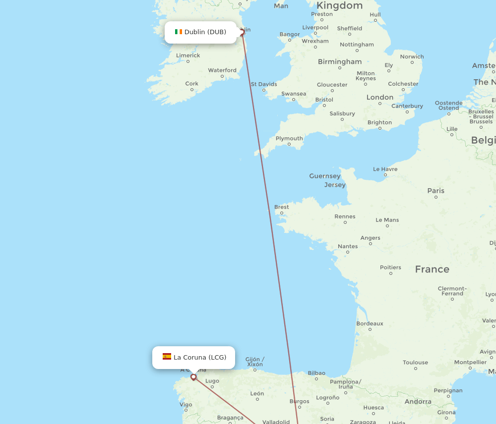 DUB-LCG flight routes