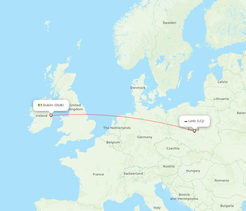 Dublin - Lodz route map and flight paths