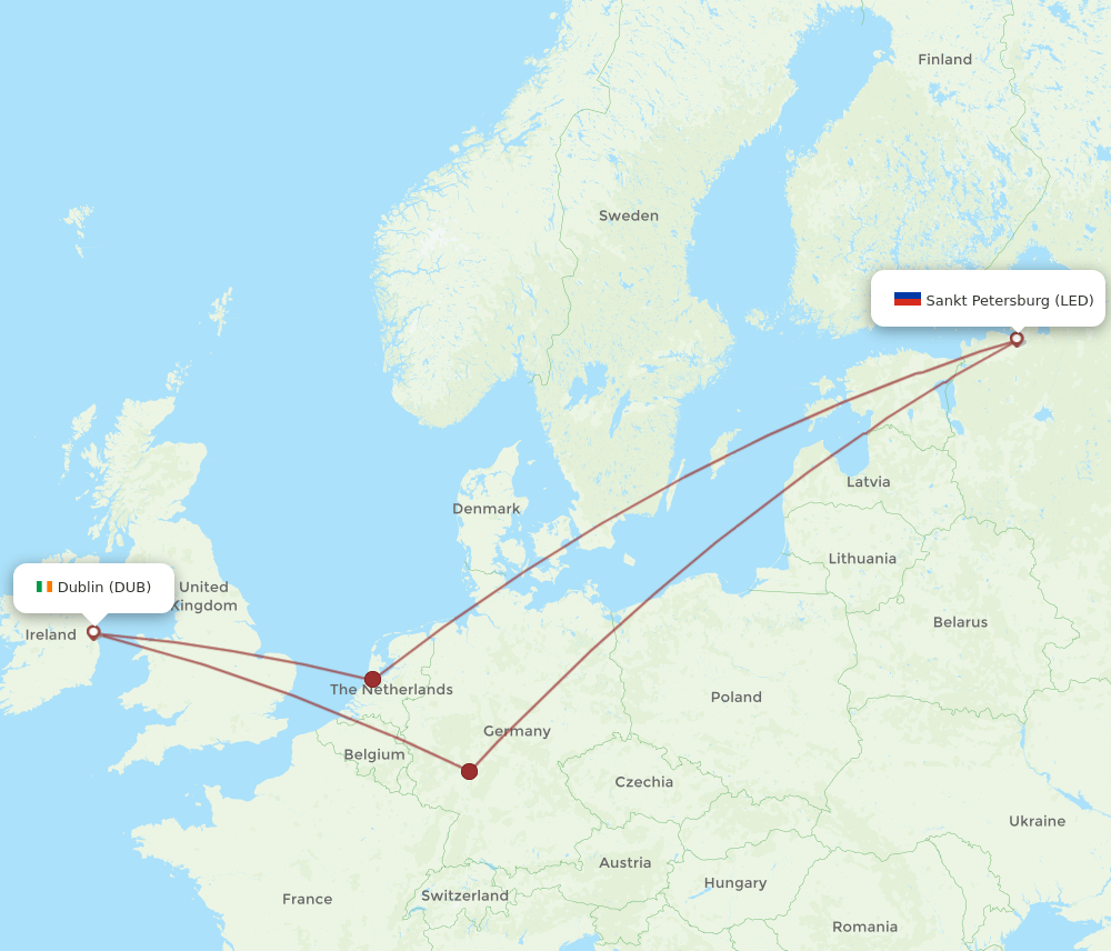 DUB to LED flights and routes map