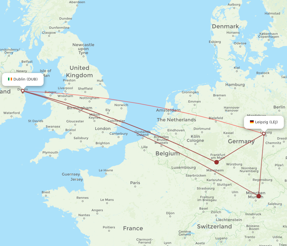 DUB to LEJ flights and routes map