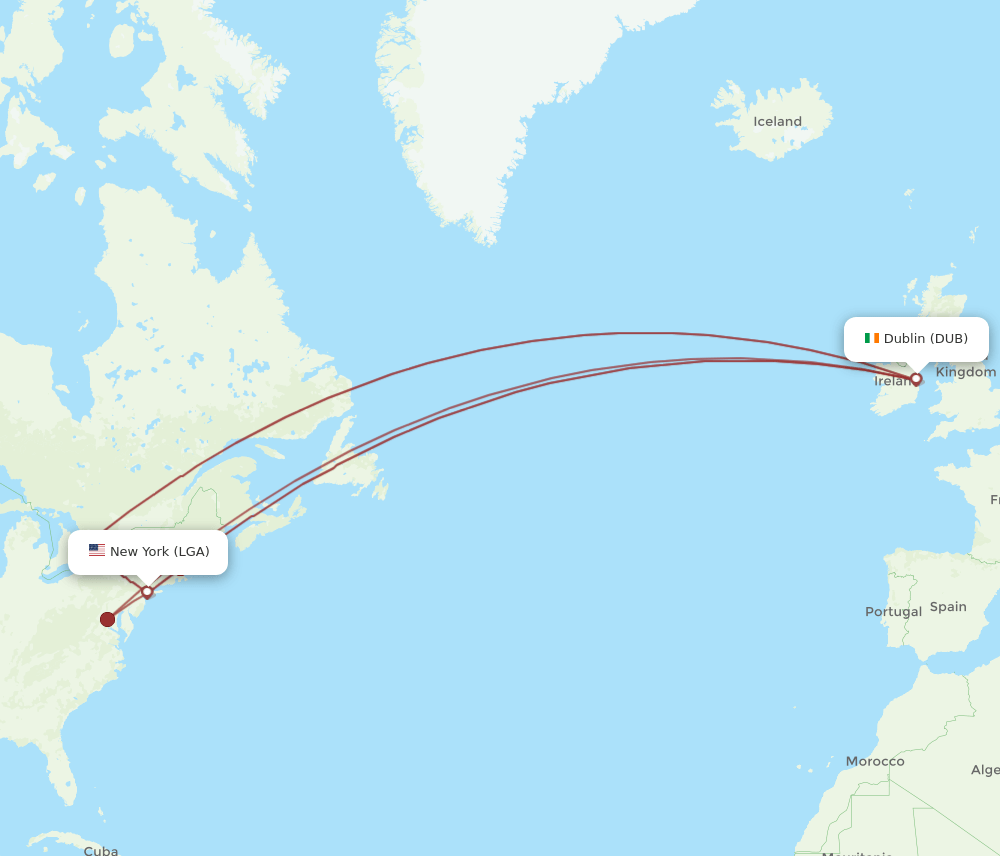 DUB to LGA flights and routes map