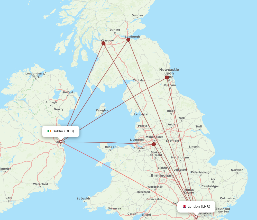 DUB to LHR flights and routes map