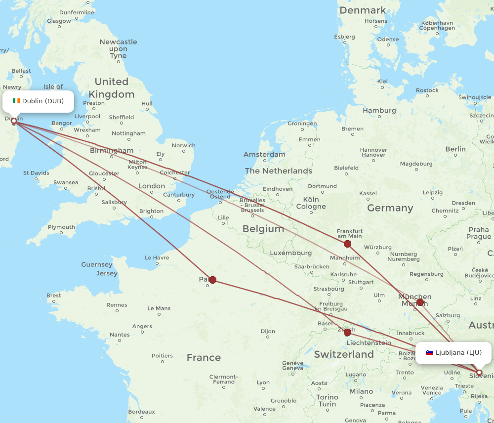 DUB-LJU flight routes