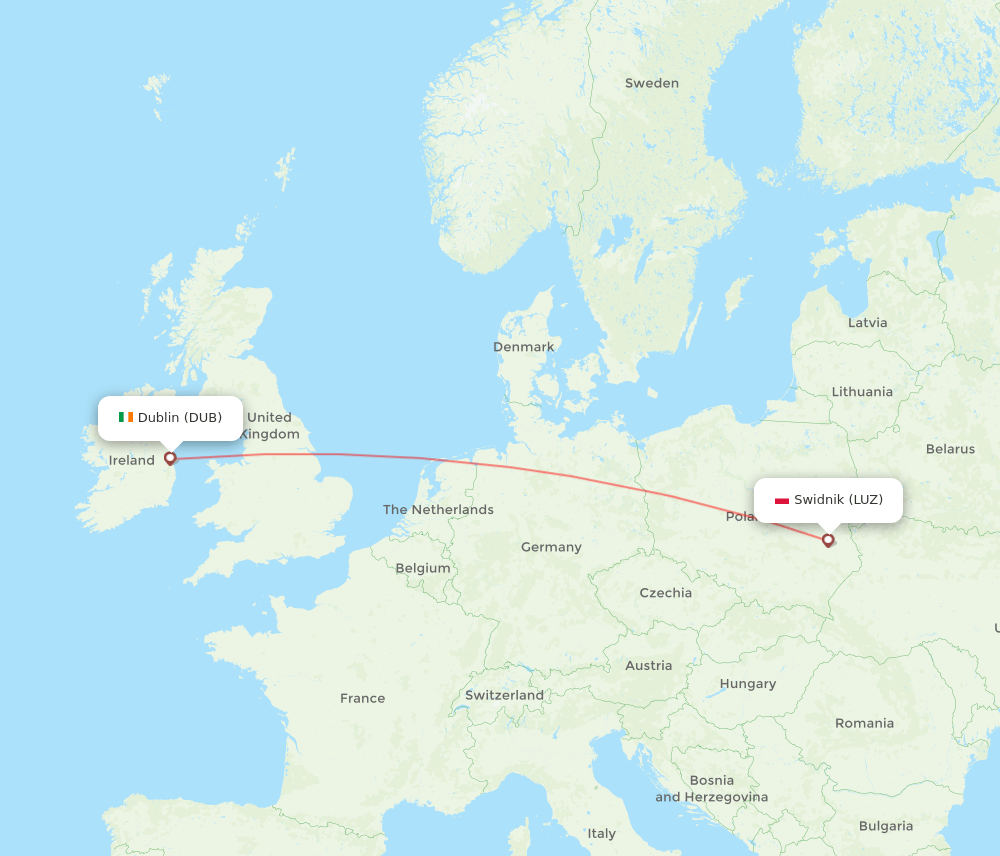 Dublin - Swidnik route map and flight paths
