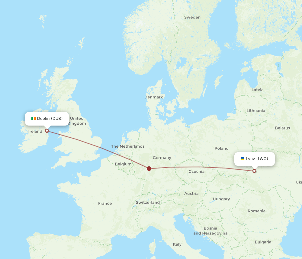 DUB to LWO flights and routes map