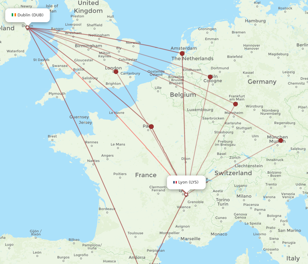 DUB to LYS flights and routes map