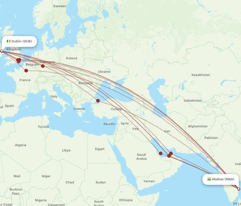 DUB-MAA flight routes