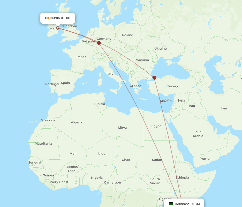 DUB-MBA flight routes