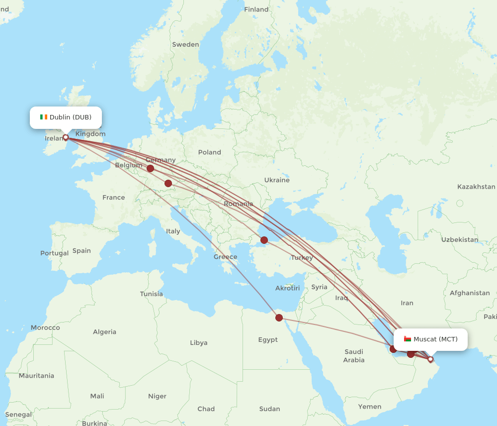 DUB-MCT flight routes