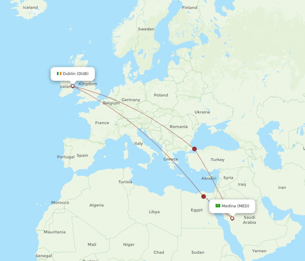 DUB-MED flight routes