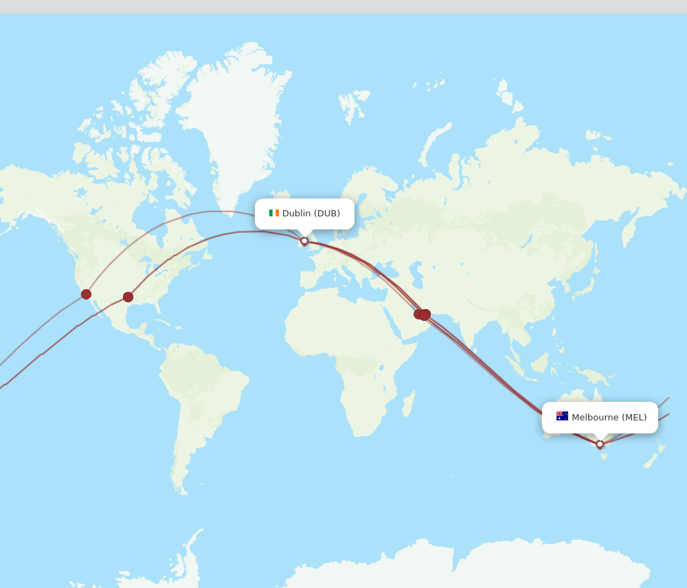 DUB to MEL flights and routes map