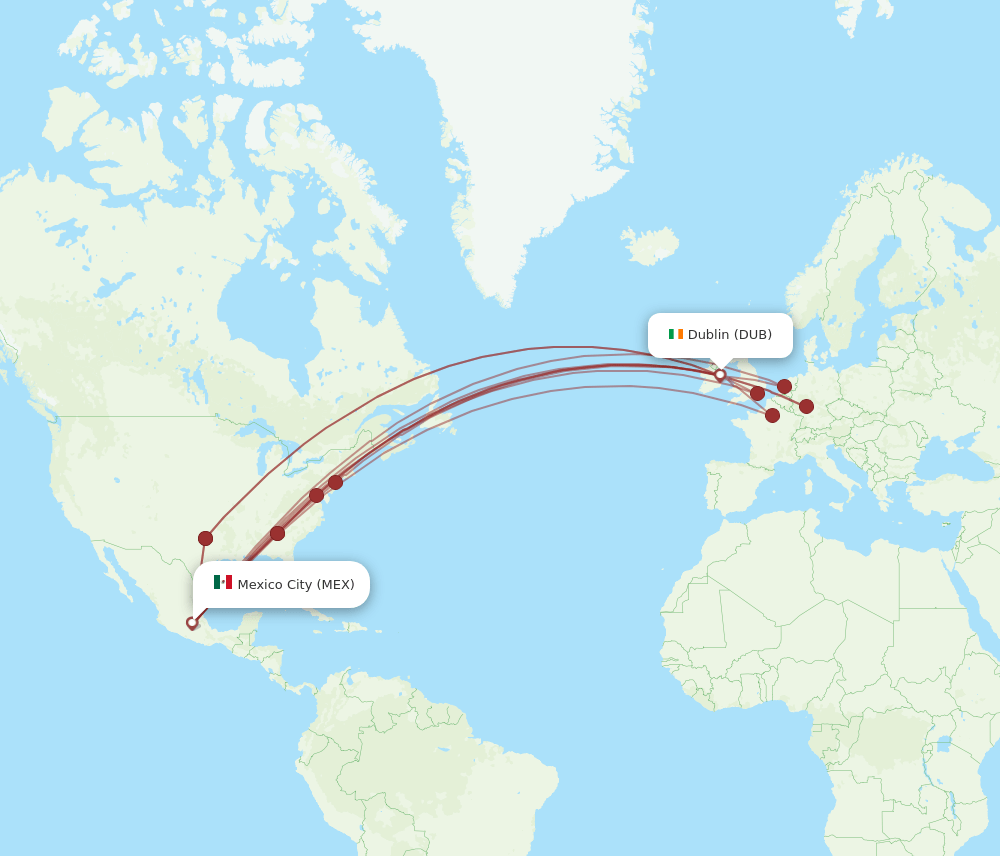 DUB to MEX flights and routes map