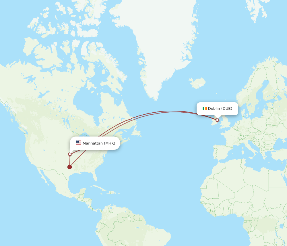 DUB to MHK flights and routes map