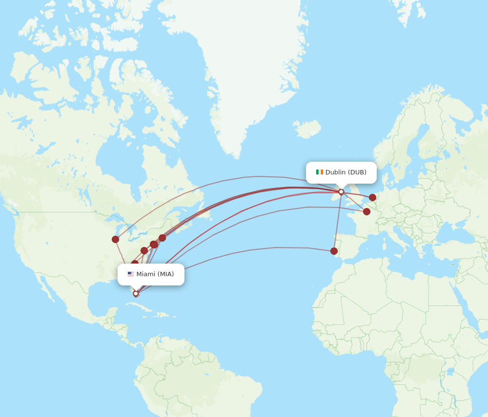 DUB to MIA flights and routes map