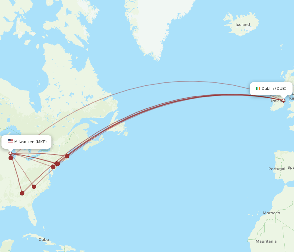 DUB to MKE flights and routes map