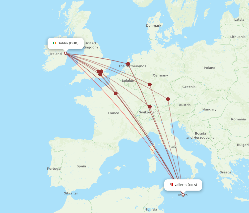 DUB-MLA flight routes