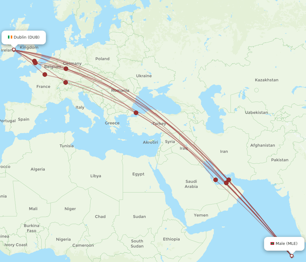DUB-MLE flight routes