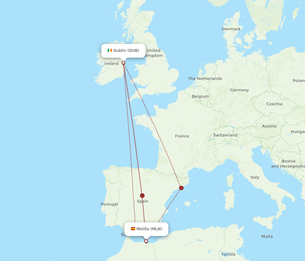 DUB-MLN flight routes