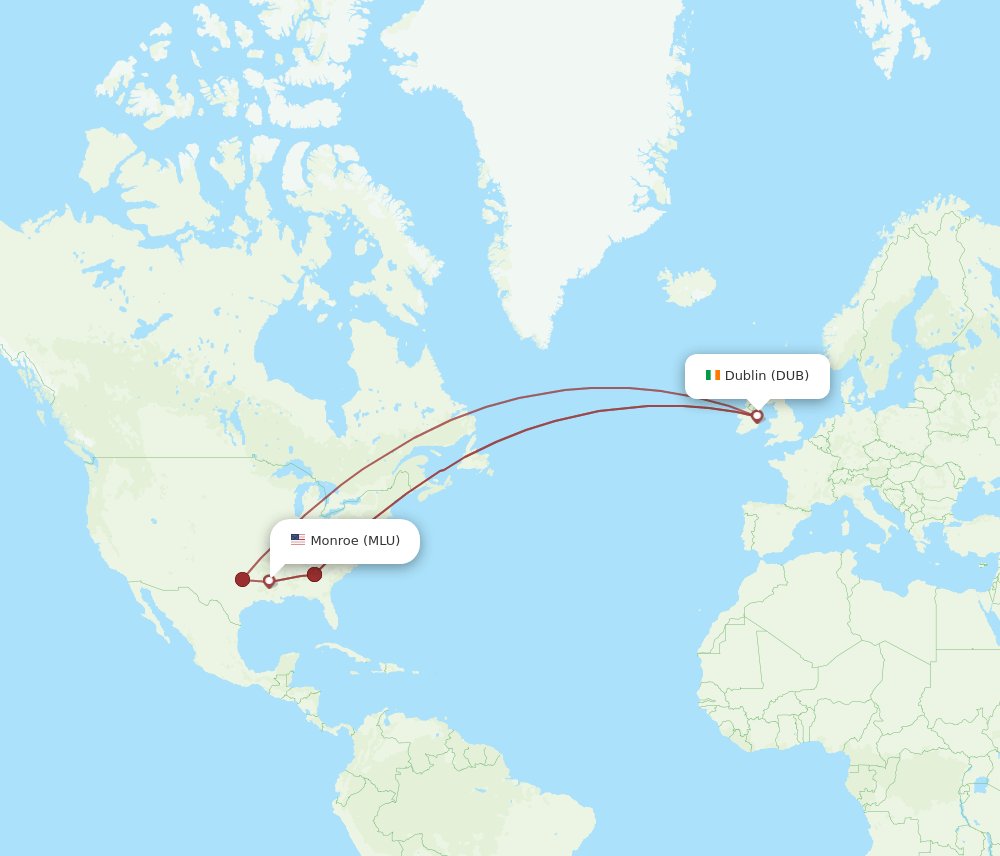 DUB-MLU flight routes