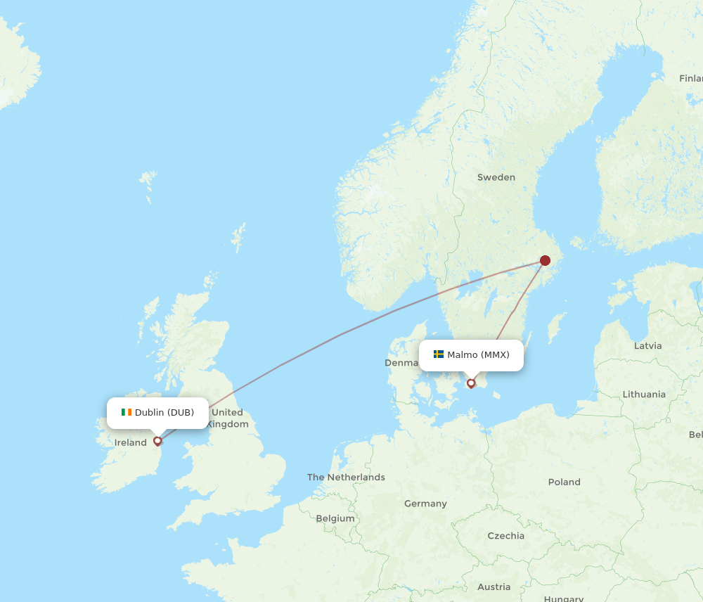 DUB to MMX flights and routes map