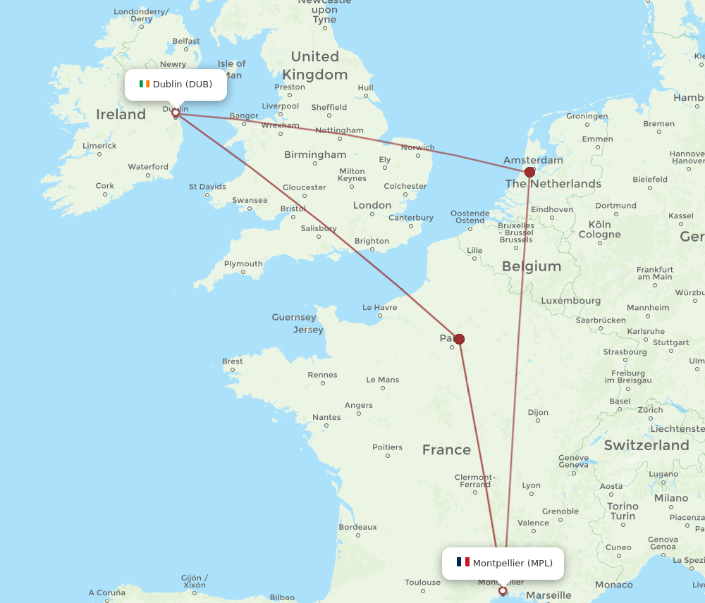 DUB to MPL flights and routes map