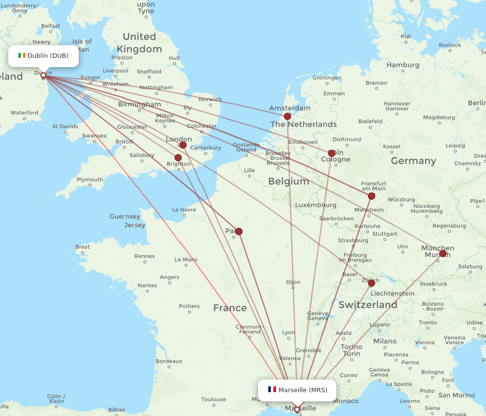 DUB to MRS flights and routes map