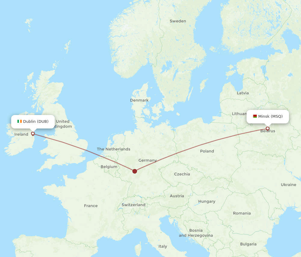 Dublin - Minsk route map and flight paths