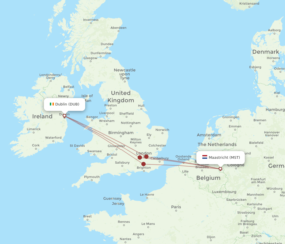 Maastricht - Dublin route map and flight paths