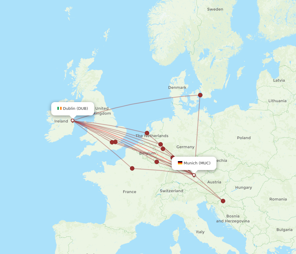 DUB to MUC flights and routes map