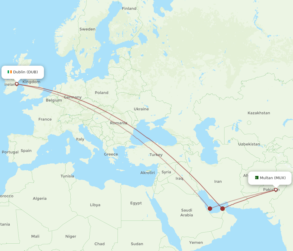 DUB-MUX flight routes