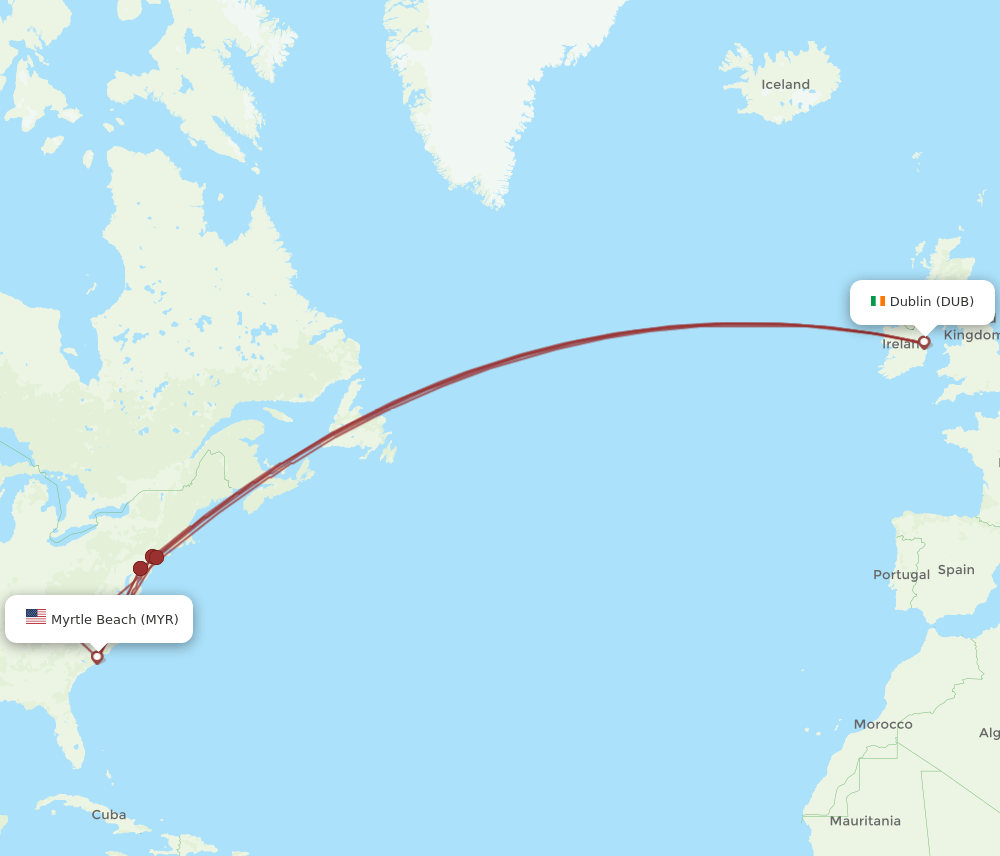 DUB-MYR flight routes