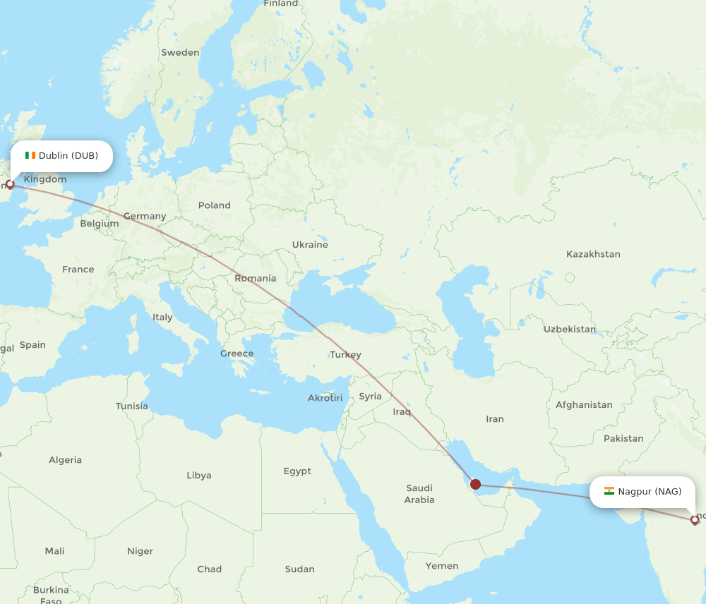 DUB to NAG flights and routes map