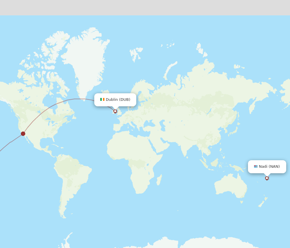 DUB to NAN flights and routes map