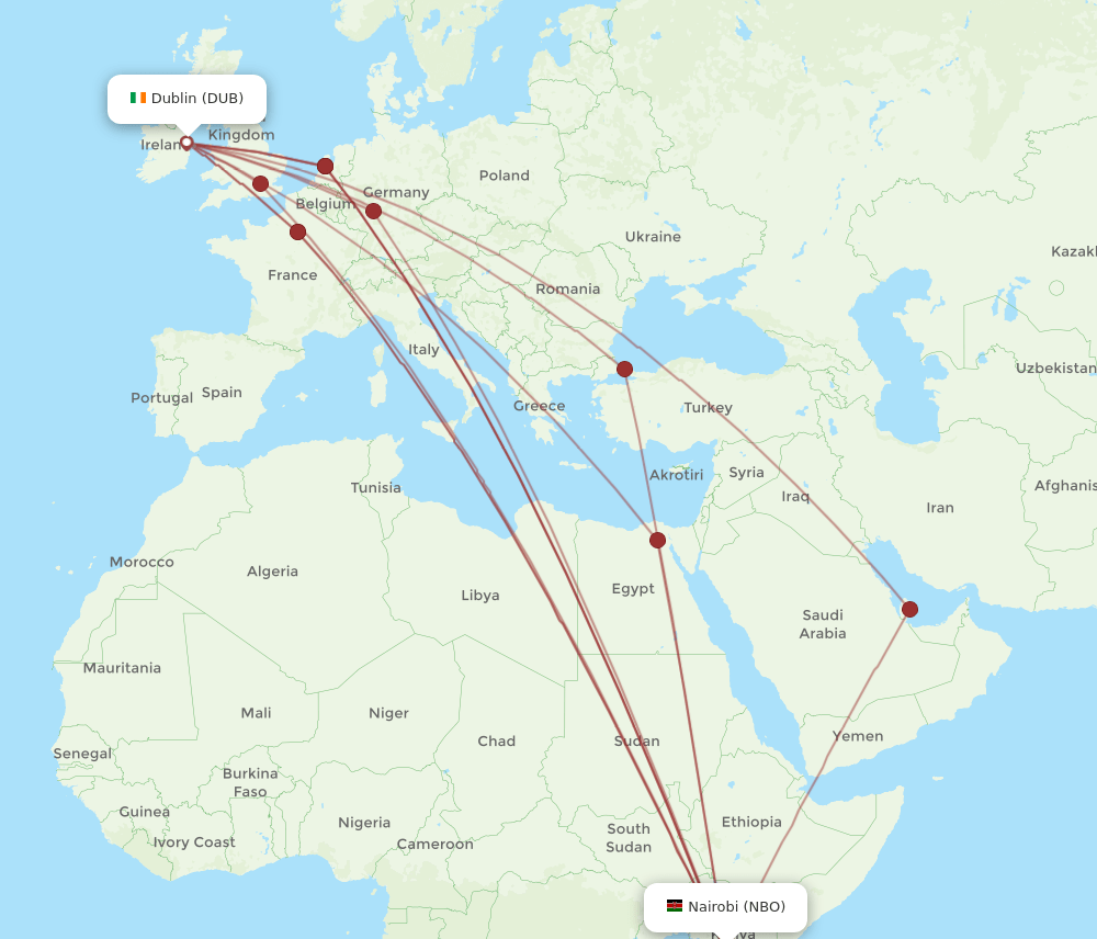 DUB-NBO flight routes