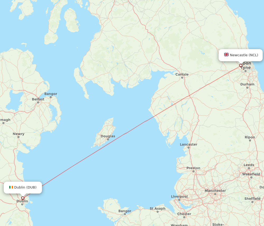 DUB to NCL flights and routes map