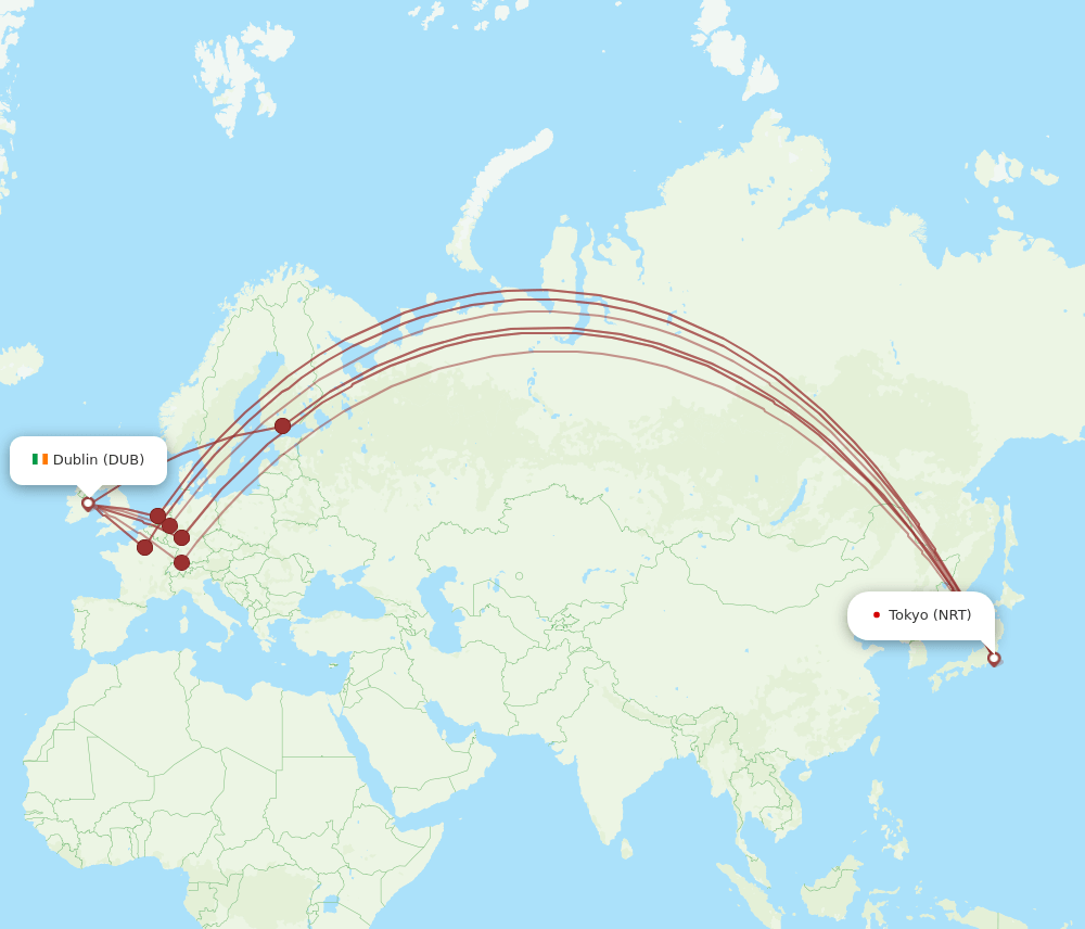 DUB-NRT flight routes