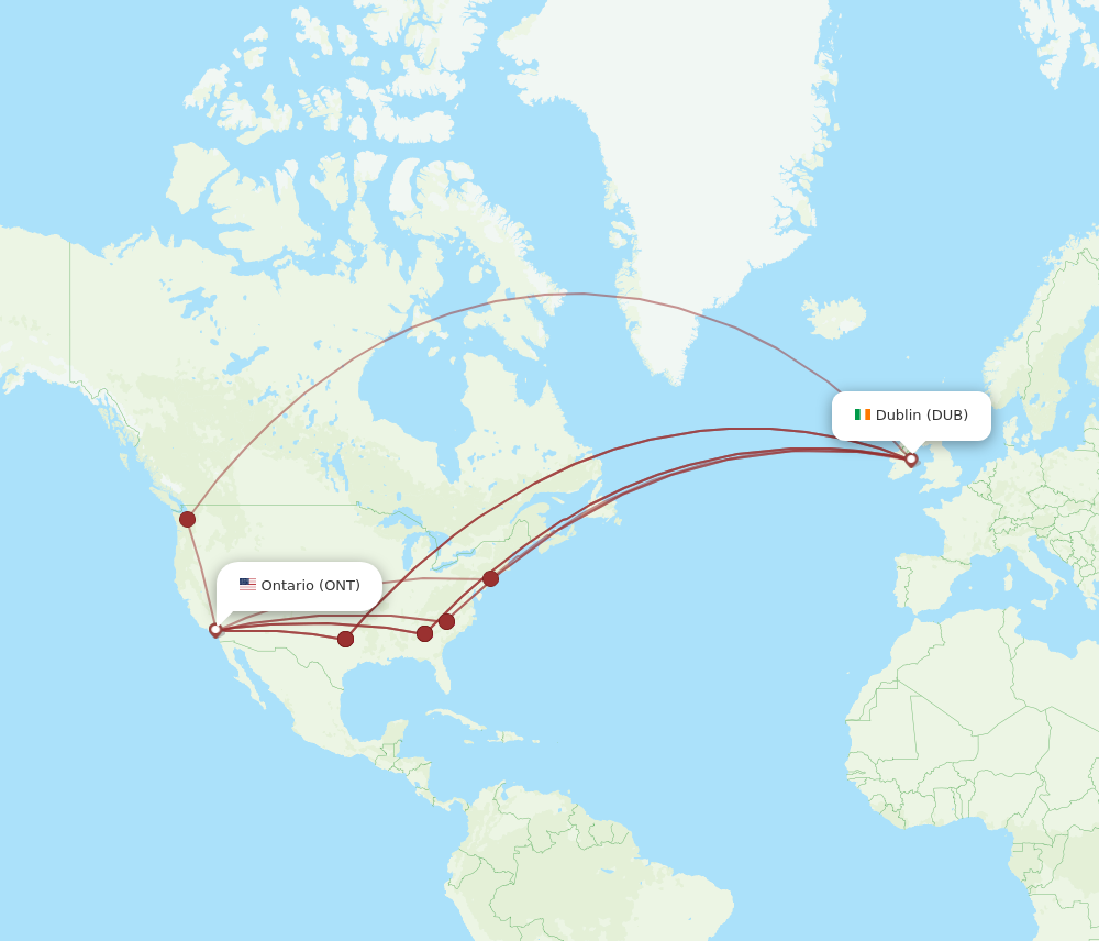 DUB to ONT flights and routes map