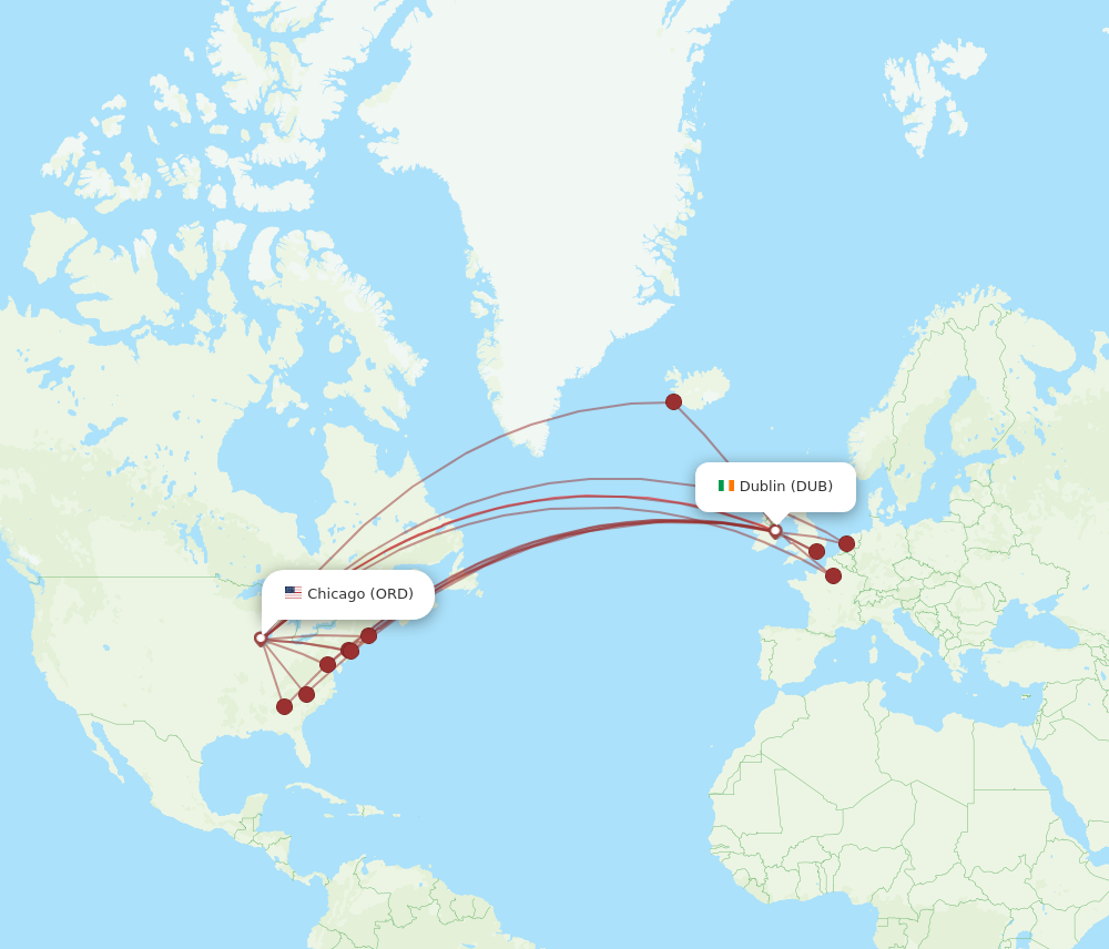 DUB to ORD flights and routes map